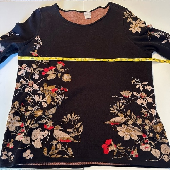 Chico’s Floral Bird Print Bell Sleeve Black Sweater - Large - Picture 11 of 14